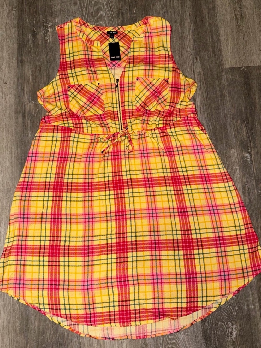 torrid Yellow Pink Plaid Sleeveless Drawstring Kids Dress